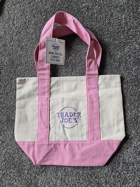 New Trader Joe's Pink & Cream Mini Canvas Tote Bag